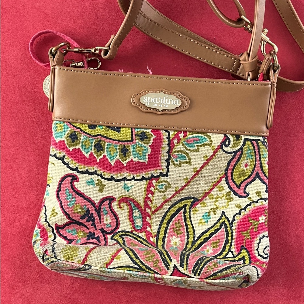 Spartina 449 Floral Crossbody Bag - Tan and Pink - Picture 2 of 8